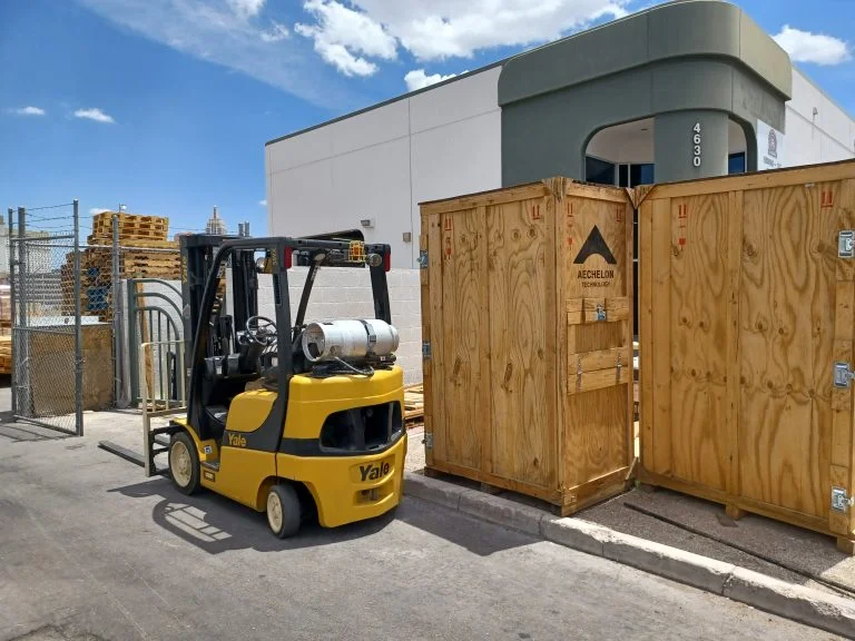 Palletised freight staged for shipping