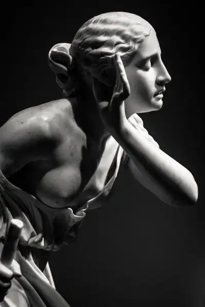 Detail of a classical marble sculpture of a woman