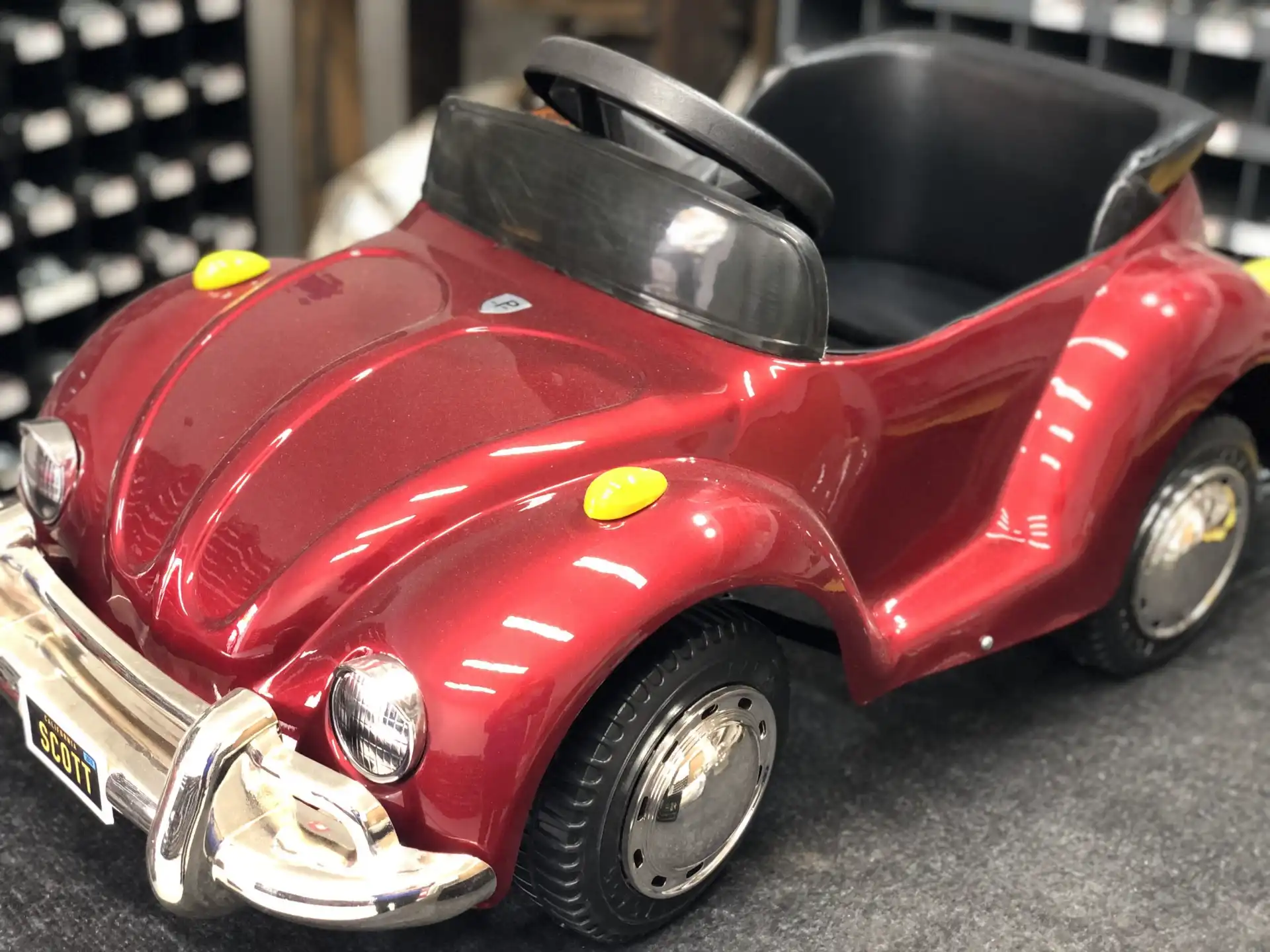 Restored vintage electric ride-on car ready for shipping