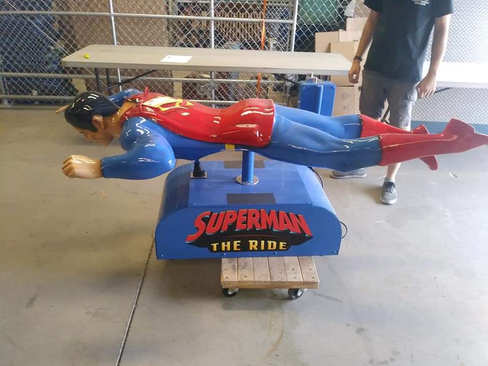 Superman The Ride arcade sculpture staged for shipment